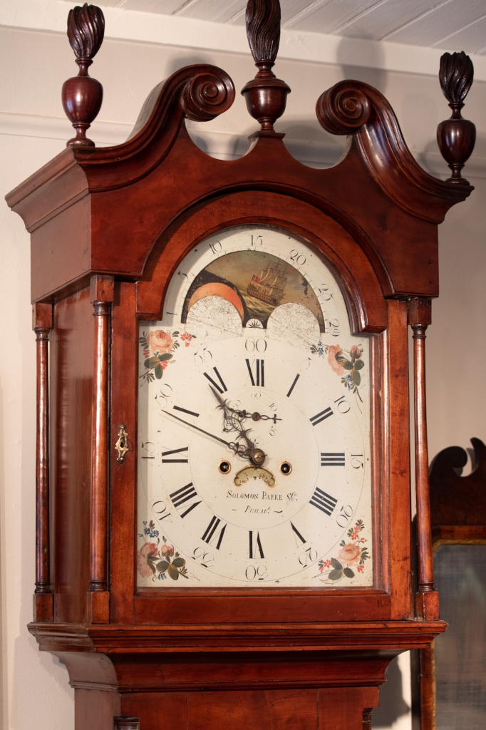 Chippendale Apple Wood Tall Case Clock. Detail