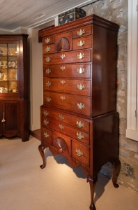 Queen Anne Tiger Maple Highboy In Two Parts detail