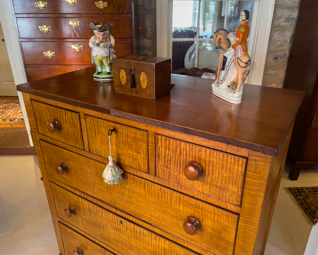 Sheraton Tiger Maple Chest Of Drawers - top view