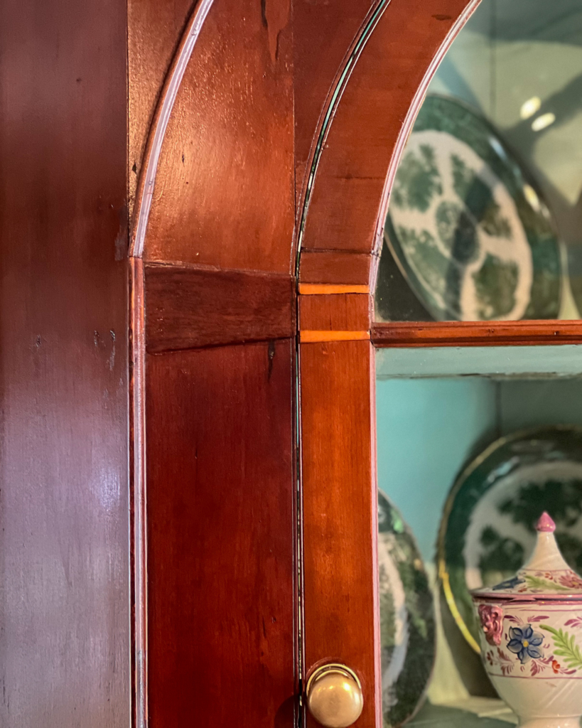 Chippendale Cherry Inlaid Corner Cupboard - detail