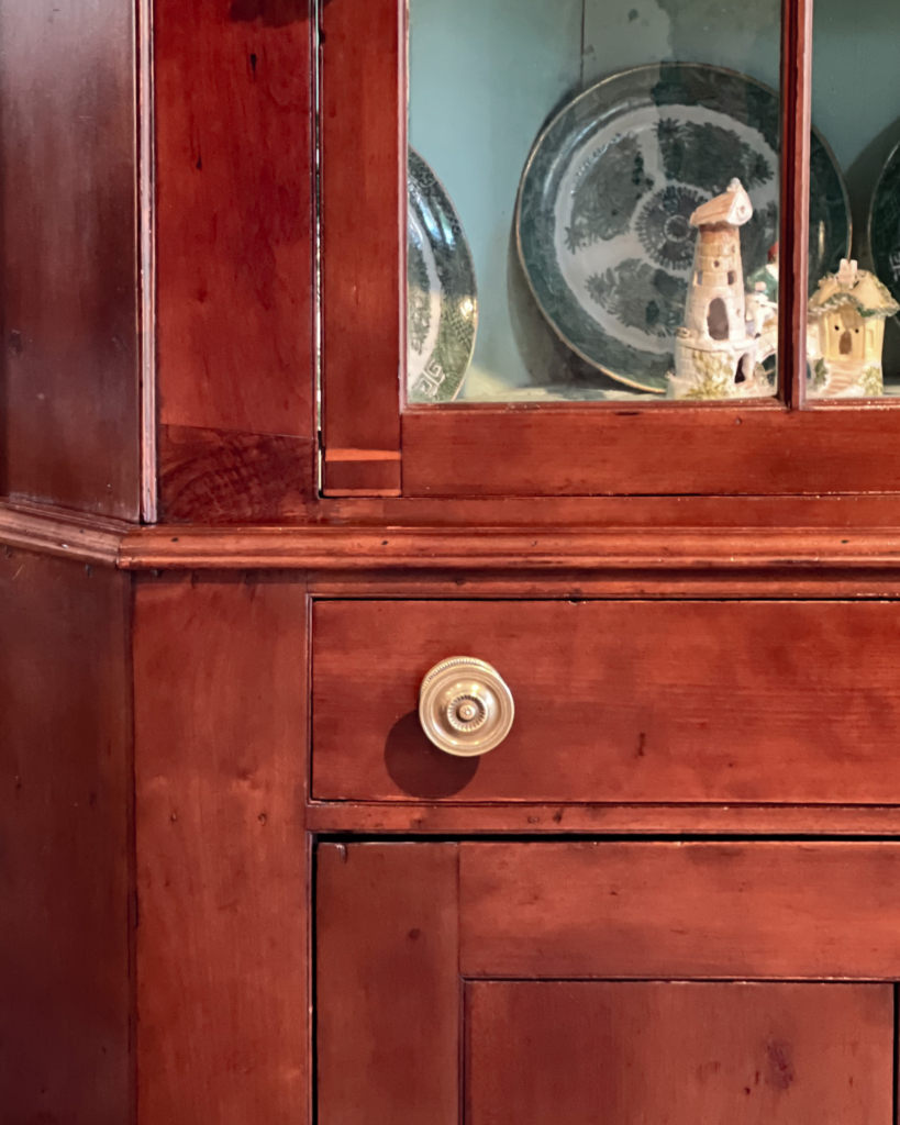 Chippendale Cherry Inlaid Corner Cupboard - detail