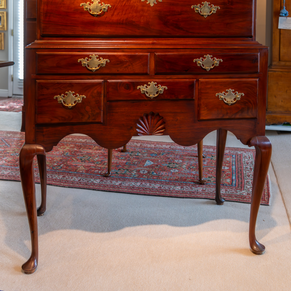 Queen Anne Walnut Maple Carved Highboy Base