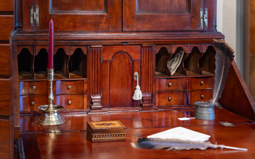 Chippendale Cherry Secretary Bookcase desktop