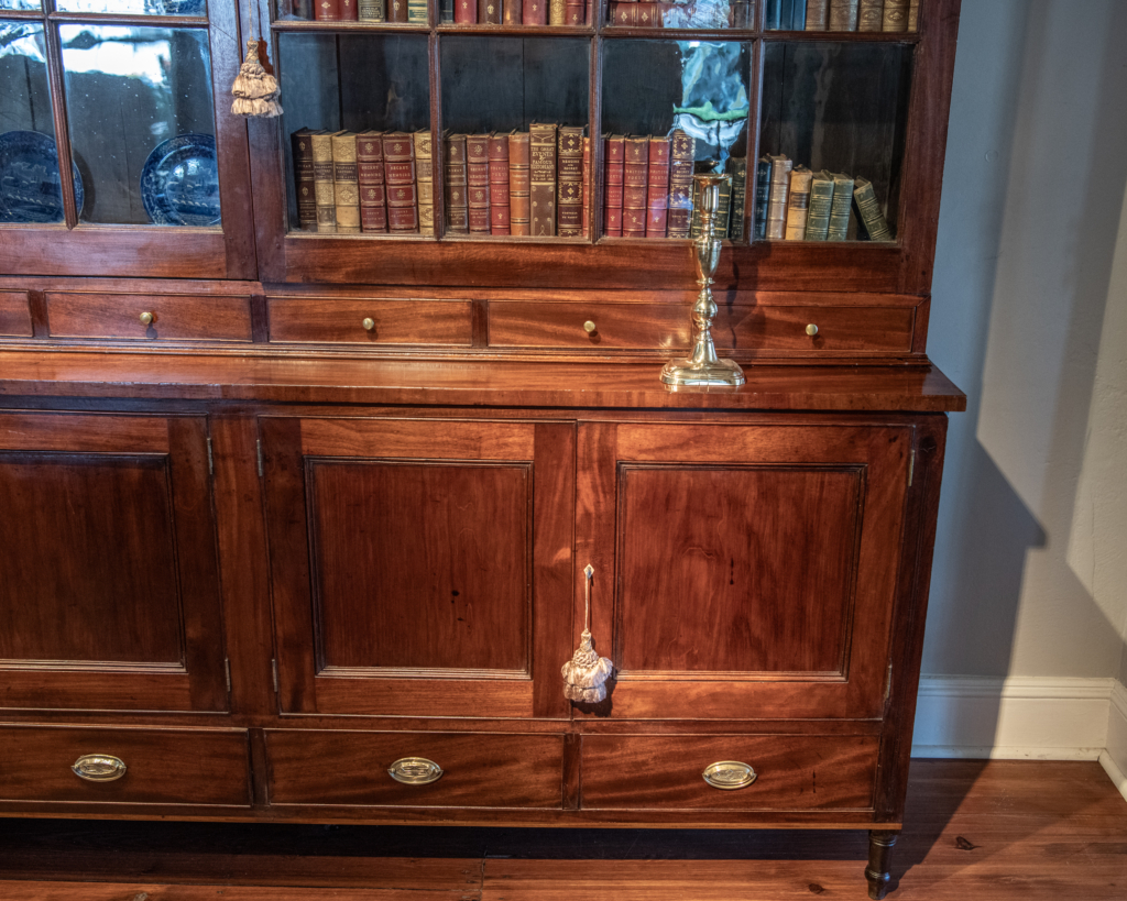 Sheraton Walnut Two Part Bookcase Cabinet Detail