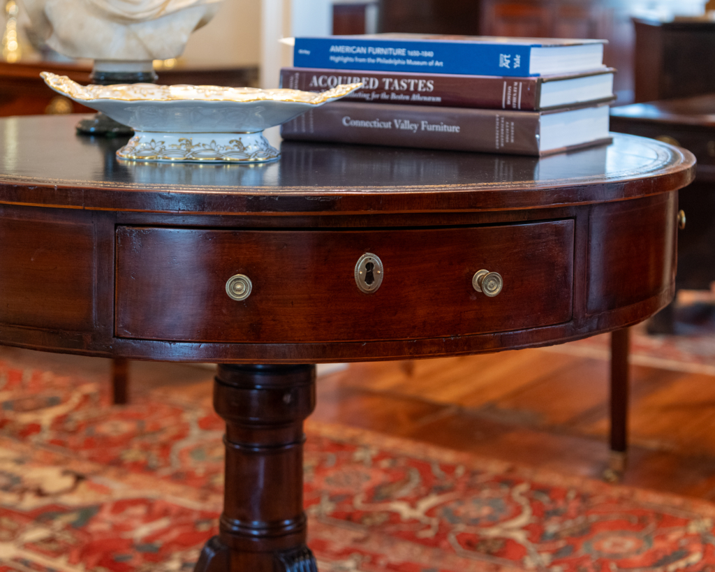 Regency Mahogany Inlaid Drum Table - Drawer Detail